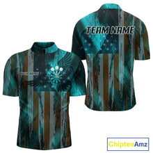 Load image into Gallery viewer, American Flag Eagle Dartboard Men's Darts Shirt Custom Name &amp; Team | Opt3 - Turquoise NYN0661