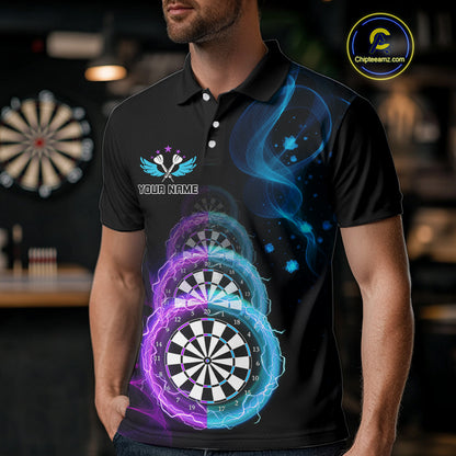 Smoke Thunder Dartboards Men's Darts Shirt Custom Name & Team | Opt1 - Purple Turquoise NYN0662