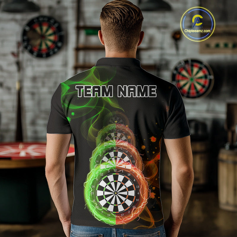 Smoke Thunder Dartboards Men's Darts Shirt Custom Name & Team | Opt2 - Green Orange NYN0663