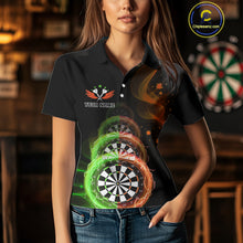 Load image into Gallery viewer, Smoke Thunder Dartboards Women's Darts Shirt Custom Name &amp; Team | Opt2 - Green Orange NYN0663