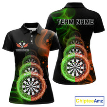 Load image into Gallery viewer, Smoke Thunder Dartboards Women's Darts Shirt Custom Name &amp; Team | Opt2 - Green Orange NYN0663