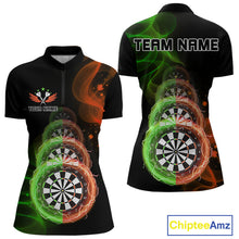 Load image into Gallery viewer, Smoke Thunder Dartboards Women's Darts Shirt Custom Name &amp; Team | Opt2 - Green Orange NYN0663