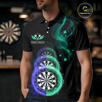 Smoke Thunder Dartboards Men's Darts Shirt Custom Name & Team | Opt3 - Blue Green NYN0664