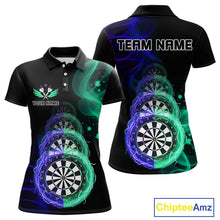 Load image into Gallery viewer, Smoke Thunder Dartboards Women's Darts Shirt Custom Name &amp; Team | Opt3 - Blue Green NYN0664