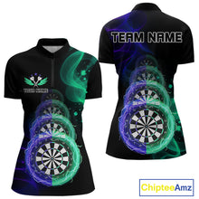 Load image into Gallery viewer, Smoke Thunder Dartboards Women's Darts Shirt Custom Name &amp; Team | Opt3 - Blue Green NYN0664