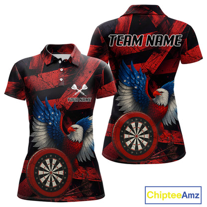 US Flag Eagle Dartboards Grunge Women's Darts Shirt Custom Name & Team | Opt1 - Red NYN0665