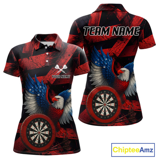 US Flag Eagle Dartboards Grunge Women's Darts Shirt Custom Name & Team | Opt1 - Red NYN0665