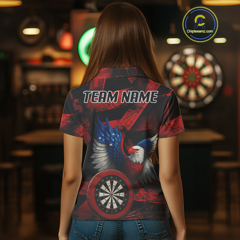 US Flag Eagle Dartboards Grunge Women's Darts Shirt Custom Name & Team | Opt1 - Red NYN0665