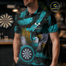 Load image into Gallery viewer, US Flag Eagle Dartboards Grunge Men's Darts Shirt Custom Name &amp; Team | Opt3 - Turquoise NYN0667