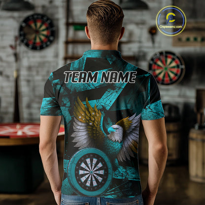 US Flag Eagle Dartboards Grunge Men's Darts Shirt Custom Name & Team | Opt3 - Turquoise NYN0667
