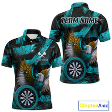 Load image into Gallery viewer, US Flag Eagle Dartboards Grunge Men's Darts Shirt Custom Name &amp; Team | Opt3 - Turquoise NYN0667