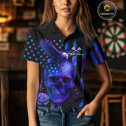 Custom Holographic US Flag Patriotic Darts Shirt For Women Dart Eagle Skull Jerseys NYN1278