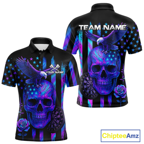 Custom Holographic US Flag Patriotic Darts Shirt For Men Dart Eagle Skull Jerseys NYN1278
