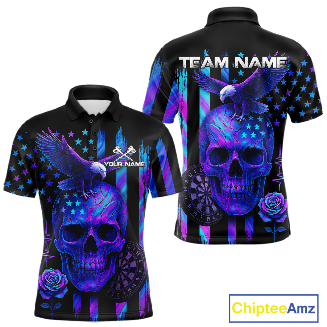 Custom Holographic US Flag Patriotic Darts Shirt For Men Dart Eagle Skull Jerseys NYN1278