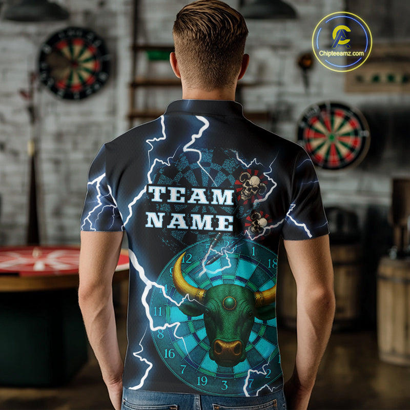 Turquoise Cow Head Skull Dartboard Funny Darts Shirt For Men - Customizable Name NYN0402