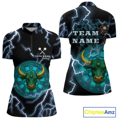 Turquoise Cow Head Skull Dartboard Funny Darts Shirt For Women - Customizable Name NYN0402