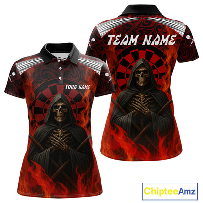 Red Dartboard Flaming The Reaper Darts Shirt For Women - Customizable Name & Team NYN0405