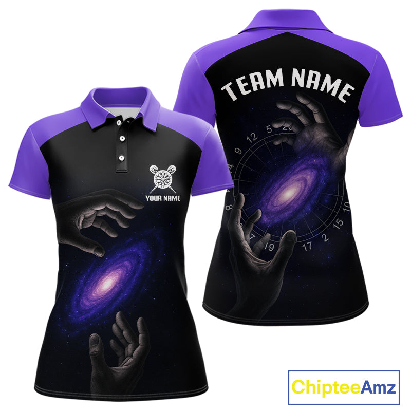 Masterful Hand Galaxy Wiomen's Darts Shirt - Custom Name Cosmic Dartboard Jersey NYN0407