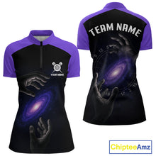 Load image into Gallery viewer, Masterful Hand Galaxy Wiomen&#39;s Darts Shirt - Custom Name Cosmic Dartboard Jersey NYN0407