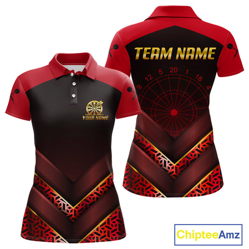 Black & Red Geometric Women's Dart Shirt - Custom Name Shirt For Dart Players NYN0411