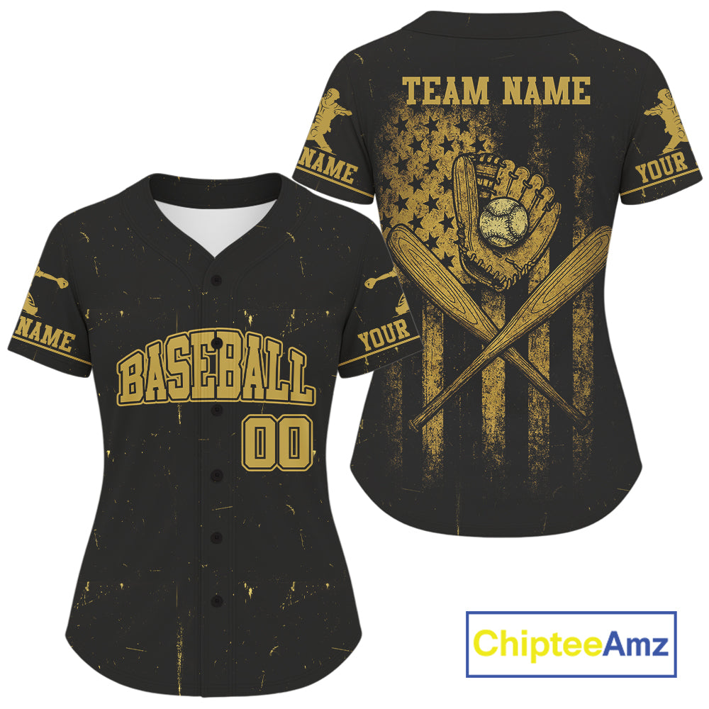 Women's Patriotic Baseball Jersey Personalized Grunge US Flag Shirt For Baseball Fans NYN0889