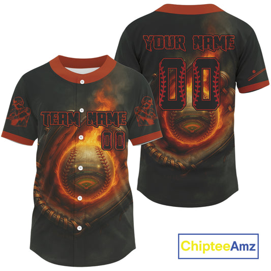 Men's 3D Baseball Jersey Personalized Catching Flame Ball For Baseball Fans NYN0895