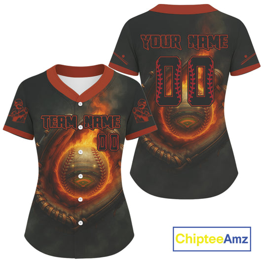 Women's 3D Baseball Jersey Personalized Catching Flame Ball For Baseball Fans NYN0895