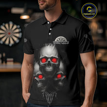 Load image into Gallery viewer, Custom Black And Red Skulls Silver Dartboard Darts Shirt For Men Outfit Dart Polo Jerseys NYN0897