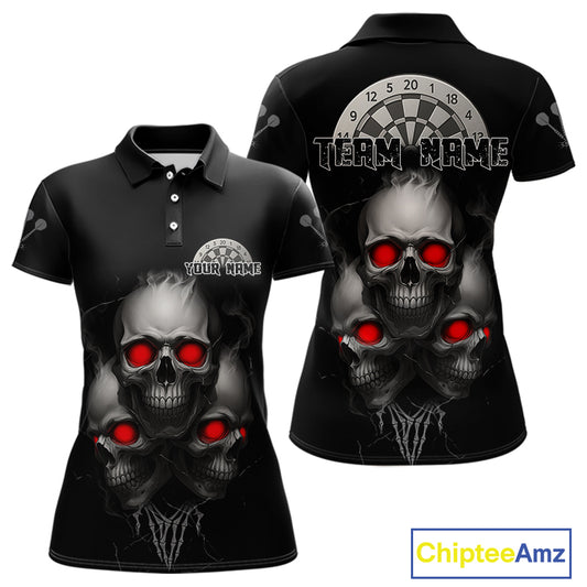 Custom Black And Red Skulls Silver Dartboard Darts Shirt For Women Outfit Dart Polo Jerseys NYN0897
