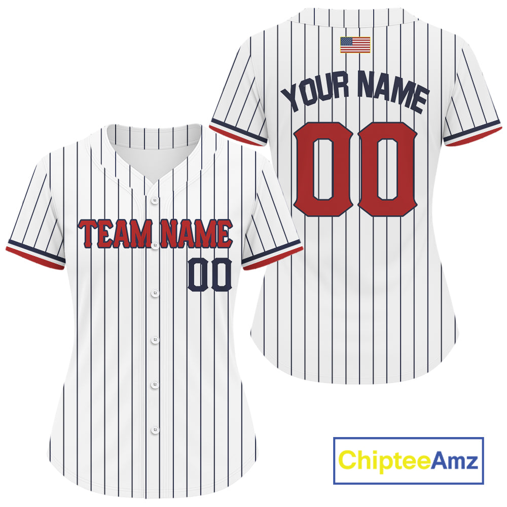 Classic Patriotic Baseball Jersey For Women Personalized US Flag Pinstripe Baseball Team NYN0898