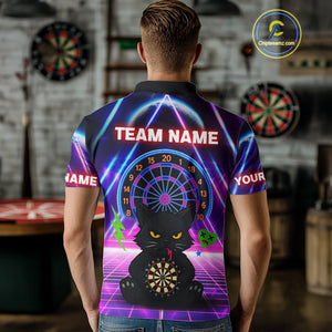 Dark Cat & Neon Electric Men's Darts Shirt - Custom Name For Dart Players NYN0416