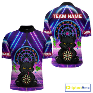 Dark Cat & Neon Electric Men's Darts Shirt - Custom Name For Dart Players NYN0416