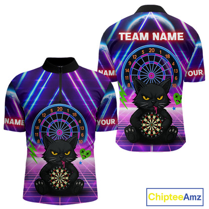 Dark Cat & Neon Electric Men's Darts Shirt - Custom Name For Dart Players NYN0416