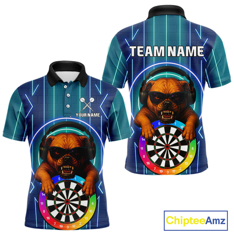 Darts & Cool Bulldog Tech Neon Men's Darts Shirt - Custom Name For Dart Players NYN0418