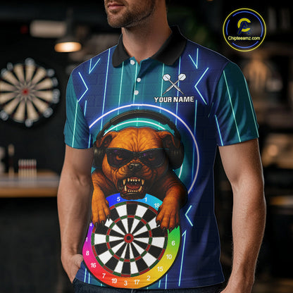 Darts & Cool Bulldog Tech Neon Men's Darts Shirt - Custom Name For Dart Players NYN0418