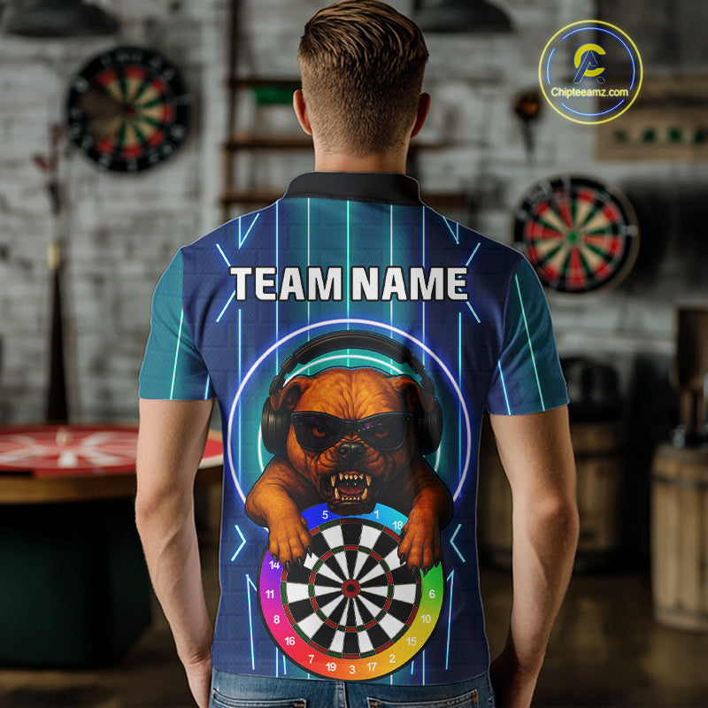 Darts & Cool Bulldog Tech Neon Men's Darts Shirt - Custom Name For Dart Players NYN0418