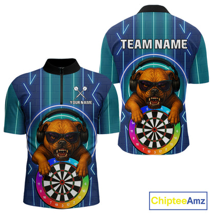 Darts & Cool Bulldog Tech Neon Men's Darts Shirt - Custom Name For Dart Players NYN0418