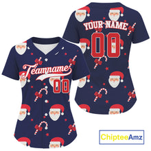 Load image into Gallery viewer, Custom Blue And Red Santa-Claus Christmas Women's Baseball Jersey Baseball Gifts For Xmas NYN1303