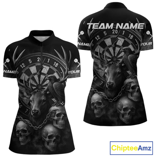 Custom Black Deer And Skull Cracked Dartboard 1/4-Zip  Dart Shirt For Women Dart Outfit Team Jersey NYN1312