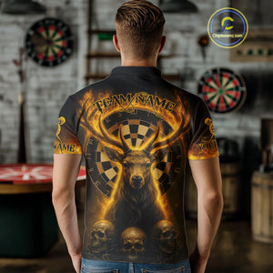 Custom Yellow Flames Deer Dartboard Polo Dart Shirt Flame Skull Dart Jersey For Men NYN1314