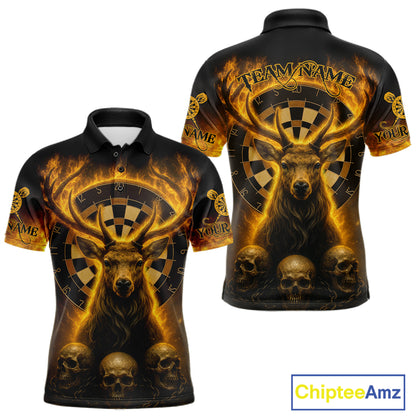 Custom Yellow Flames Deer Dartboard Polo Dart Shirt Flame Skull Dart Jersey For Men NYN1314