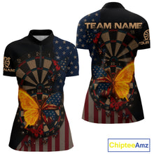 Load image into Gallery viewer, Custom Flame Butterflies Patriotic Dart Shirt USA Flag Dartboard 1/4-Zip Dart Jersey For Women NYN1315