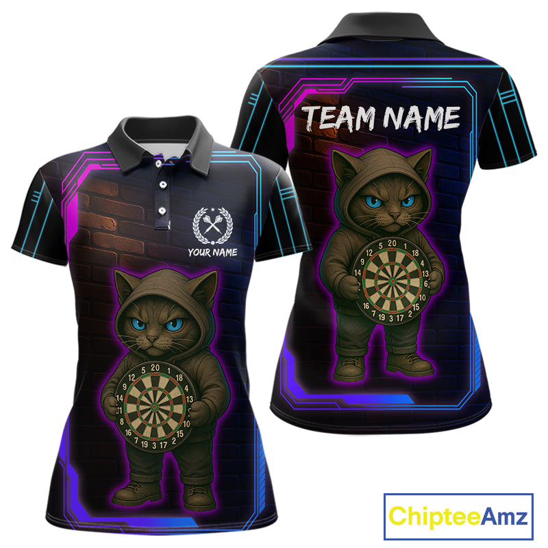 Lightning Cat Tech Neon Dartboard Women's Darts Shirt - Custom Name For Darts Jersey NYN0429