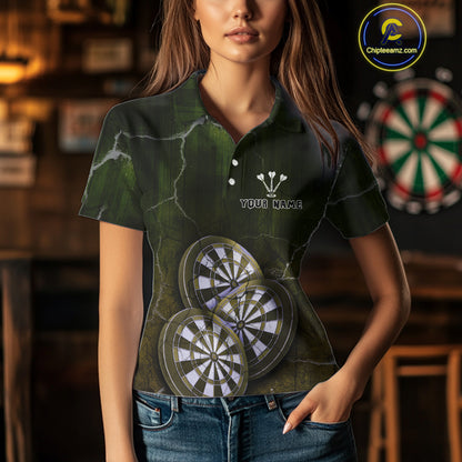 Triple Dartboards Custom Grunge Darts Team Shirt For Women | Opt2 - Yellow Green NYN0679