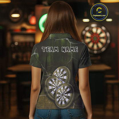 Triple Dartboards Custom Grunge Darts Team Shirt For Women | Opt2 - Yellow Green NYN0679