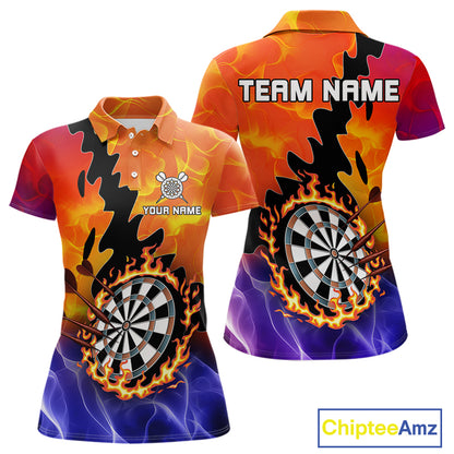 Flaming Dartboard Multi Color Darts Shirt For Women - Personalized Name For Players NYN0682