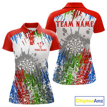 Load image into Gallery viewer, Dartboard Colorful Splashed Women's Darts Shirt - Custom Name For Players | Opt1 - Red NYN0683