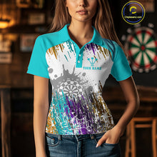 Load image into Gallery viewer, Dartboard Colorful Splashed Women's Darts Shirt - Custom Name For Players | Opt2 - Turquoise NYN0684