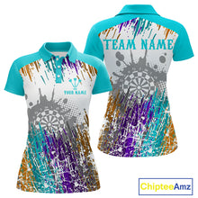 Load image into Gallery viewer, Dartboard Colorful Splashed Women's Darts Shirt - Custom Name For Players | Opt2 - Turquoise NYN0684