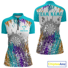 Load image into Gallery viewer, Dartboard Colorful Splashed Women's Darts Shirt - Custom Name For Players | Opt2 - Turquoise NYN0684
